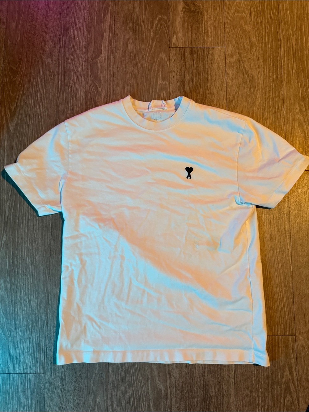 Ami Paris Men's Crew Neck T-Shirt with Small Black Heart Logo